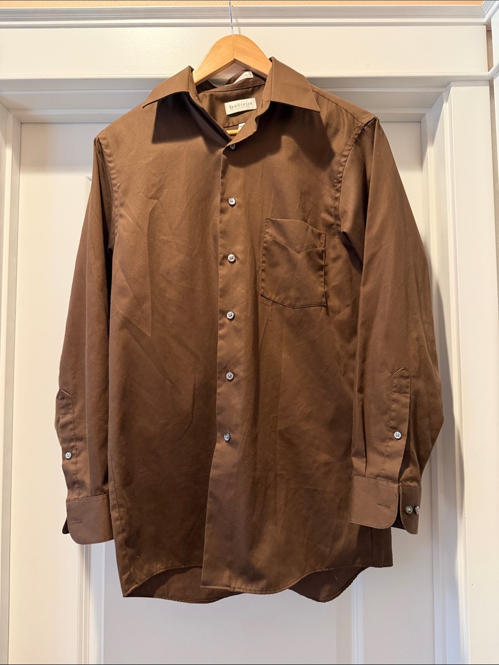Van Heusen Brown Long-Sleeve Dress Shirt